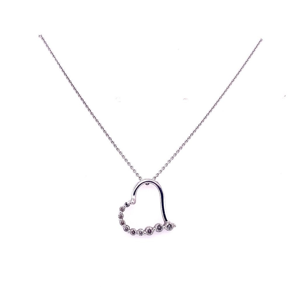 14K Solid White Gold Diamond Heart Necklace